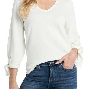 CeCe Cream Tie Sleeve Cotton Blend Sweater…